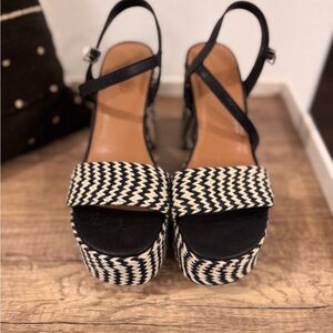 Woven Platform Block Heel Sandals Black/Cream